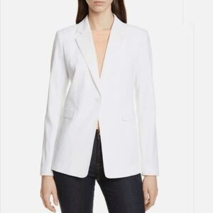 Nordstrom Signature Linen Blazer Size XL White One Button Office Jacket Pockets